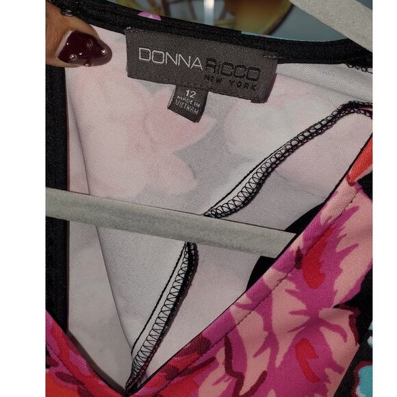 Donna Ricco New York Floral Sleeveless Fit & Flare Dress with Lace Hem Size 12 - Picture 3 of 7